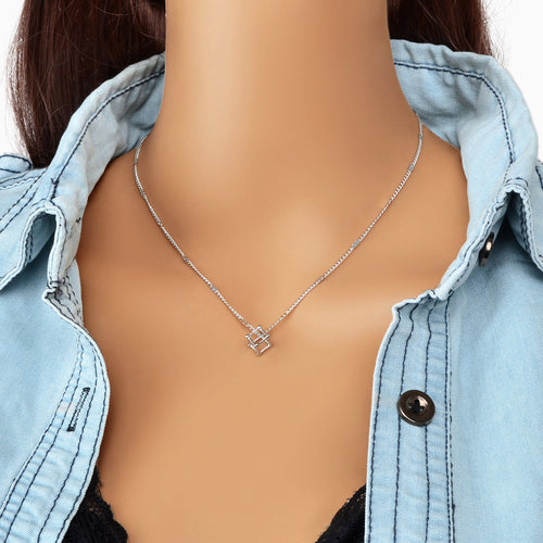 Silver Chain 3D Cube Pendant Necklace Popular Accessories Party Gift