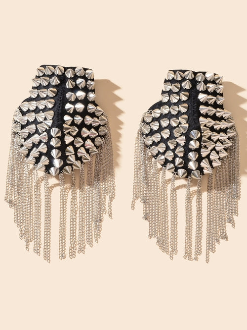 2pcs Fashionable Rivet Fringe Shoulder Epaulet Brooch Edgy Accessories