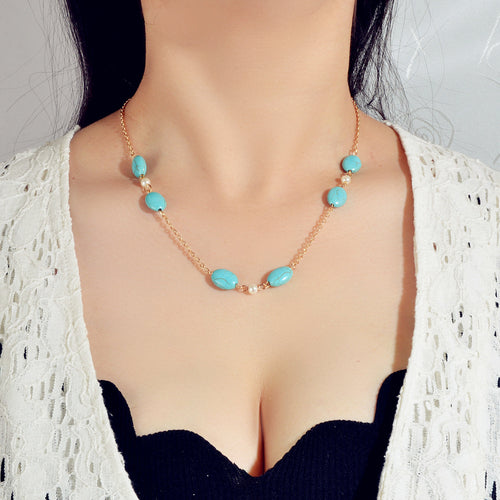 Ethnic Traditional Gold Chain Turquoise Necklace Boho Chic Accessories