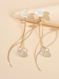 White Flower Gold Chain Dangle Earrings Women Accessories Tassel Stud
