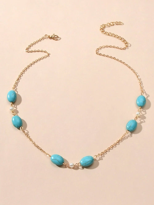 Ethnic Traditional Gold Chain Turquoise Necklace Boho Chic Accessories