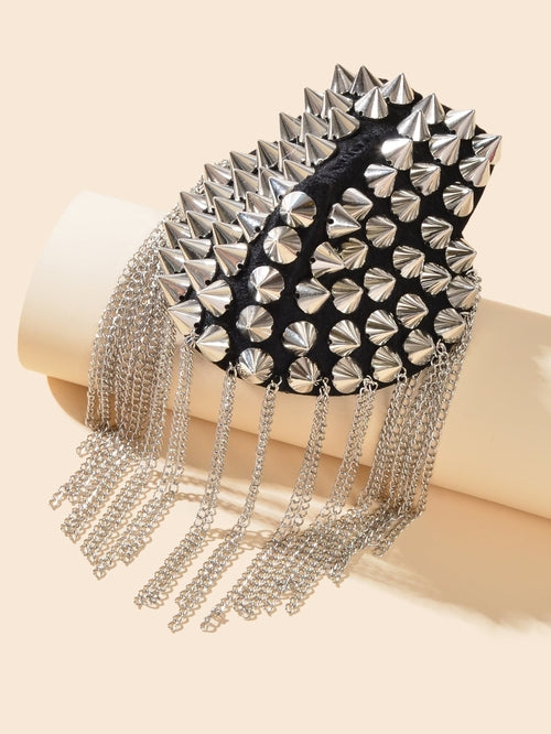 2pcs Fashionable Rivet Fringe Shoulder Epaulet Brooch Edgy Accessories