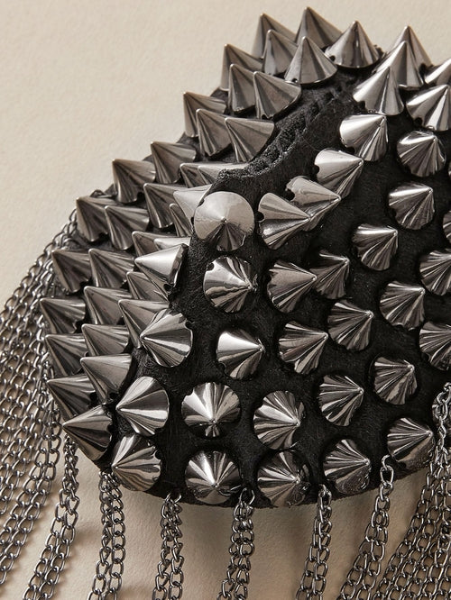 2pcs Fashionable Rivet Fringe Shoulder Epaulet Brooch Edgy Accessories
