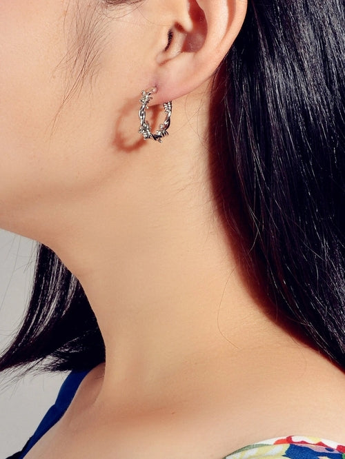 Silver Metal Geometric Small Hoop Earrings Women Accessories Ear Stud