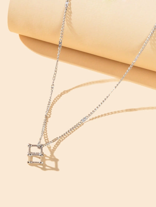 Silver Chain 3D Cube Pendant Necklace Popular Accessories Party Gift