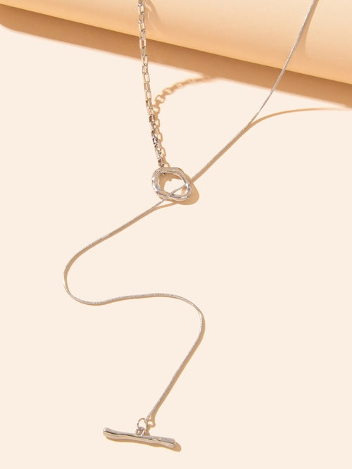 Minimalist Accessories Silver Long Chain Y Style Stick Pendant Lariat