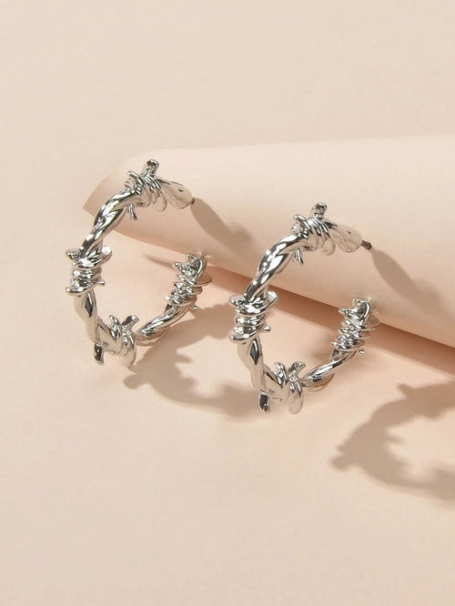 Silver Metal Geometric Small Hoop Earrings Women Accessories Ear Stud