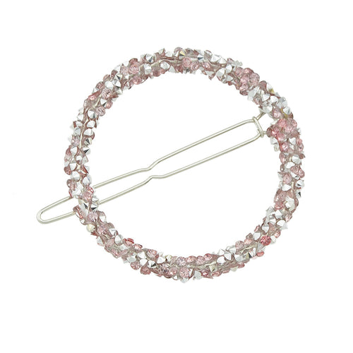 AU Local Hair Accessories Silver Pink Rhinestone Circle Hair Clip for