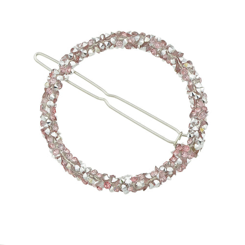 AU Local Hair Accessories Silver Pink Rhinestone Circle Hair Clip for