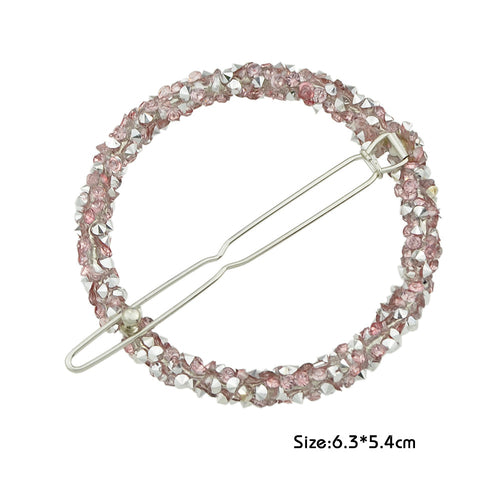 AU Local Hair Accessories Silver Pink Rhinestone Circle Hair Clip for