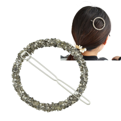 AU Local Hair Accessories Silver Pink Rhinestone Circle Hair Clip for