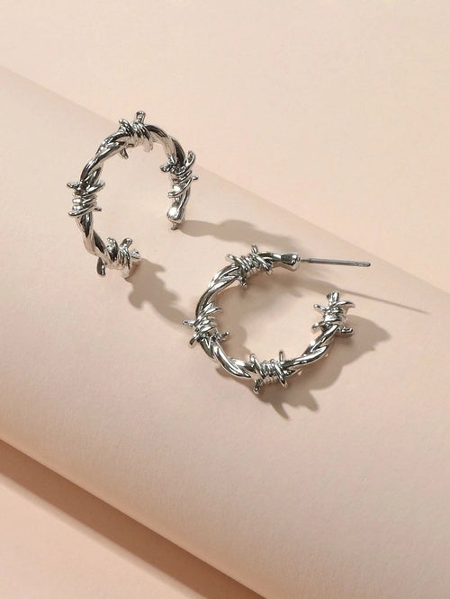 Silver Metal Geometric Small Hoop Earrings Women Accessories Ear Stud