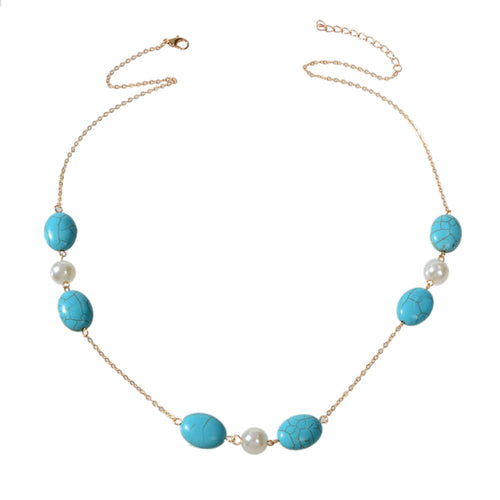 Ethnic Traditional Gold Chain Turquoise Necklace Boho Chic Accessories
